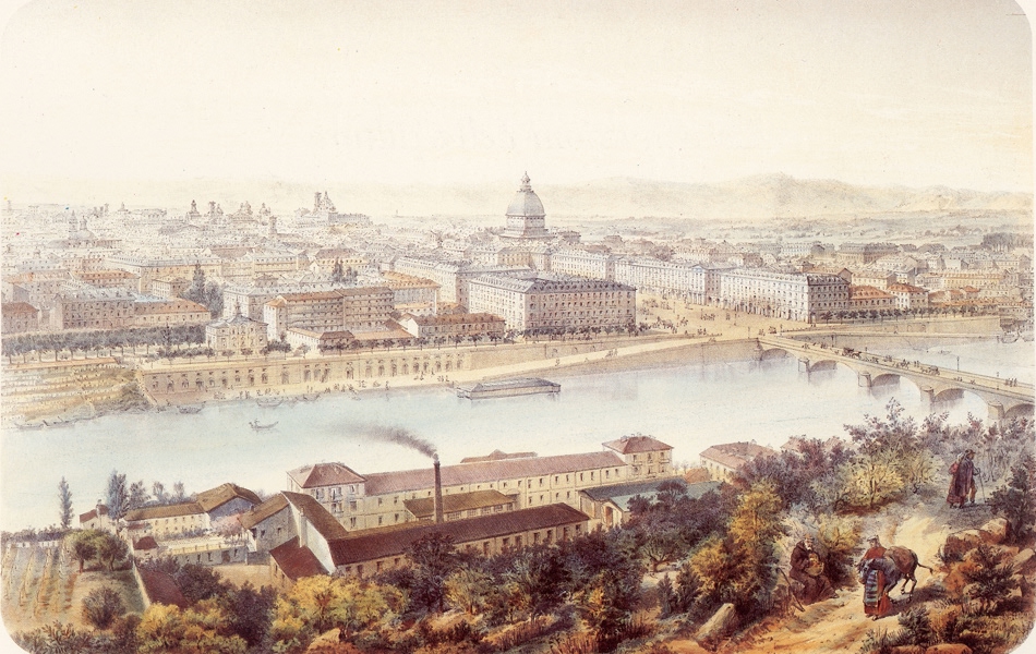 Dipinto con il Po in primo paino e nello sfondo Torino e la Mole antoneliana